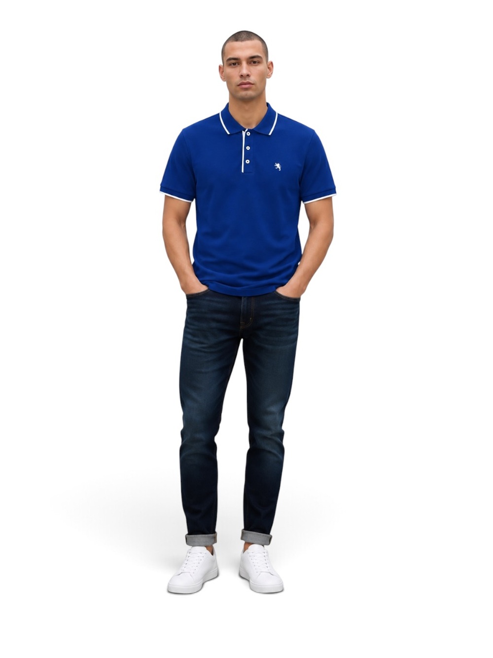 Express Men's Royal Blue Polo with White Trim